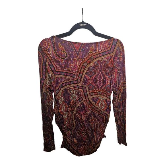 LAUREN RALPH LAUREN Long Sleeve Paisley Ruched Side Blouse - Size Large - Picture 2 of 8